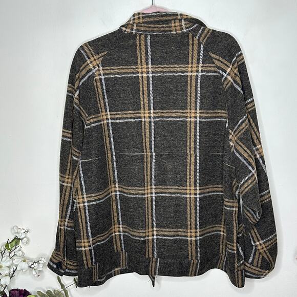 DRESS FORUM Oversized Plaid Shirt Jacket Shacket Gray Tan Soft {3M47} - Picture 3 of 5